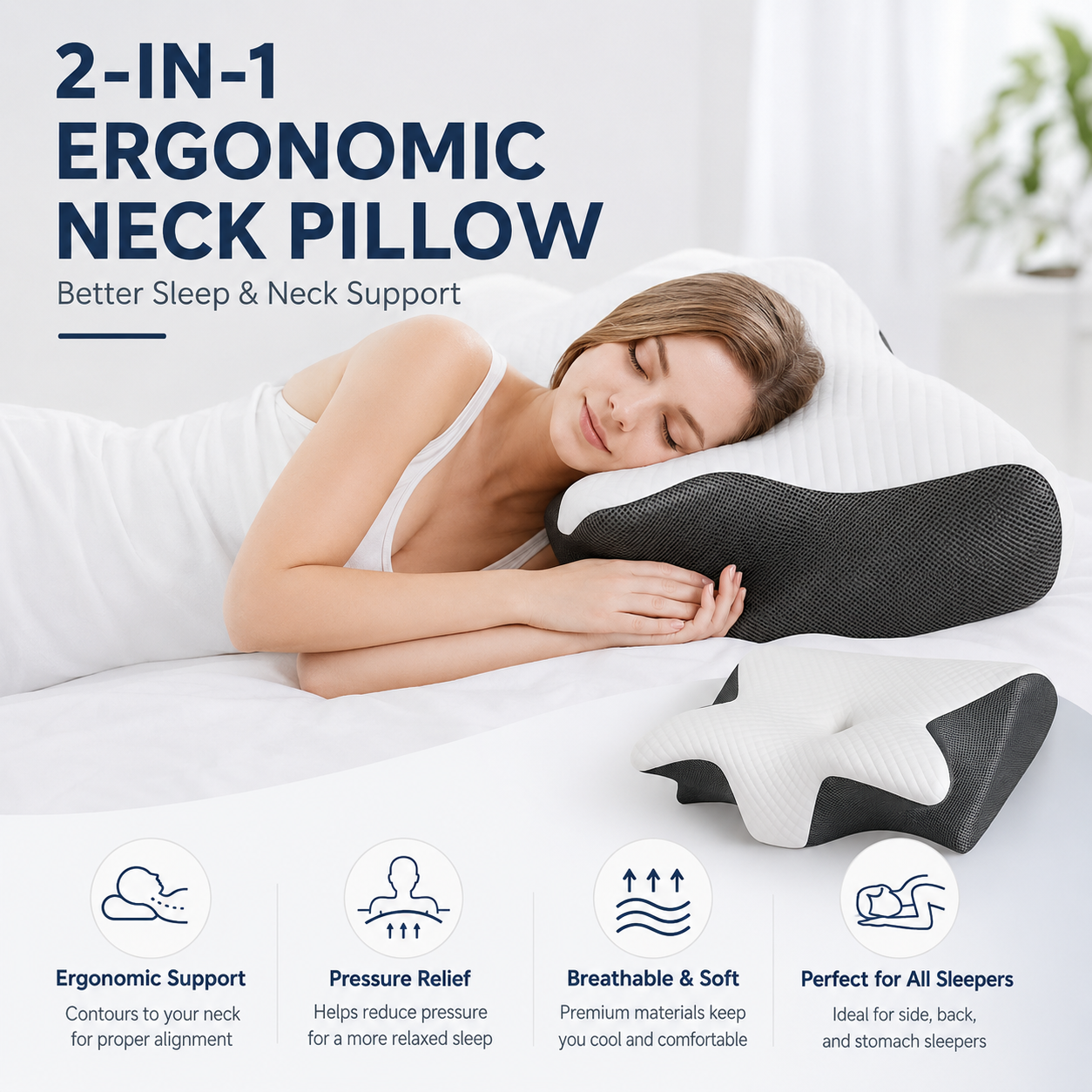 2-in-1 Ergonomic Neck Pillow for Ultimate Comfort
